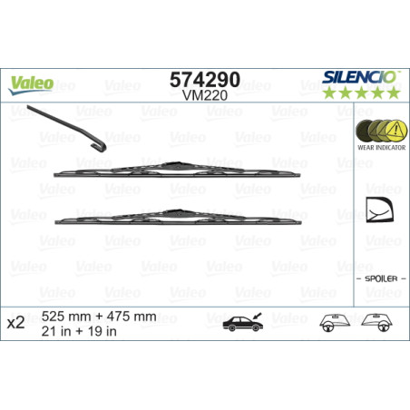 SPAZZOLA TERGI SILENCIO PERFORMANCE ANT DX/SX COPPIA 525mm + 475mm CODICE BREVE: VM220