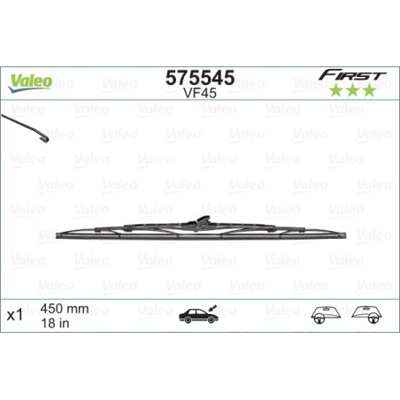 SPAZZOLA TERGI FIRST STANDARD ANT DX/SX SINGOLA 450mm CODICE BREVE: VF45