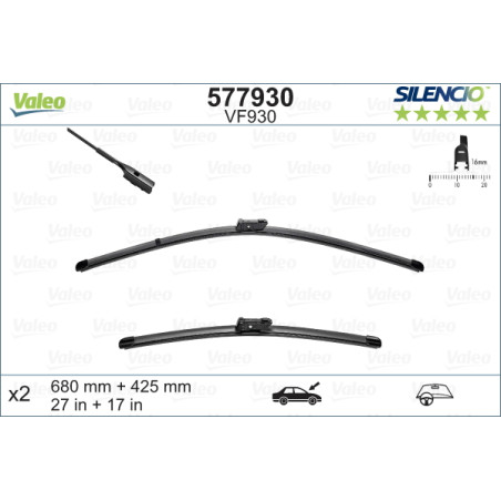 SPAZZOLA TERGI SILENCIO FLAT BLADE ANT SX COPPIA 680mm + 425mm CODICE BREVE: VF930