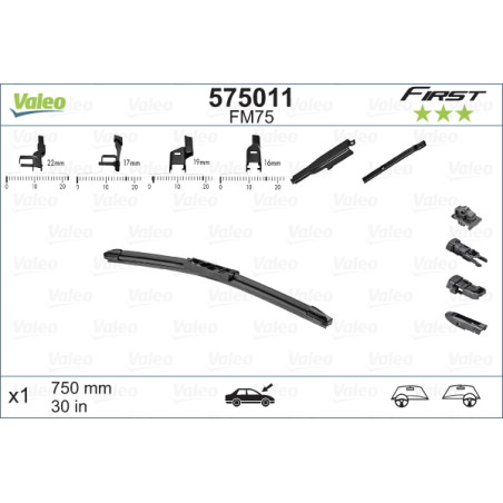 SPAZZOLA TERGI FIRST FLAT BLADE ANT DX/SX SINGOLA 750mm CODICE BREVE: FM75