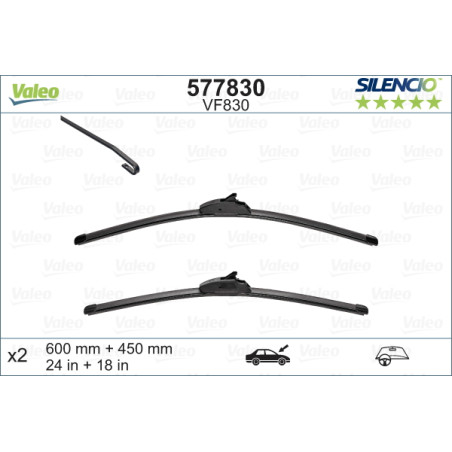 SPAZZOLA TERGI SILENCIO FLAT BLADE ANT DX/SX COPPIA 600mm + 450mm CODICE BREVE: VF830