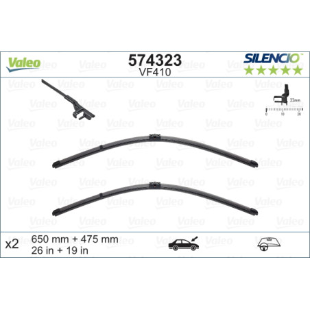 SPAZZOLA TERGI SILENCIO FLAT BLADE ANT SX COPPIA 650mm + 475mm CODICE BREVE: VF410