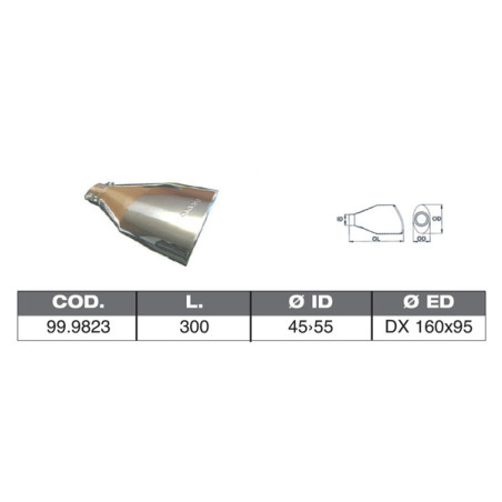 TERMINALE IN ACCIAO INOX ID 40 55 300 DX 160X95