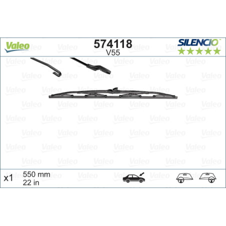 SPAZZOLA TERGI SILENCIO STANDARD ANT DX/SX SINGOLA 550mm CODICE BREVE: V55