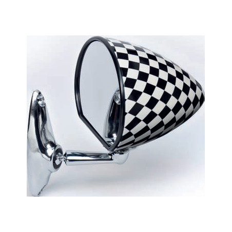 RETROVISORE SCACCHI BIANCO E NERO CON FISSAGGIO A VITE CON FINITURA LUCIDA FIAT 500 F  L  R 0365  0975
