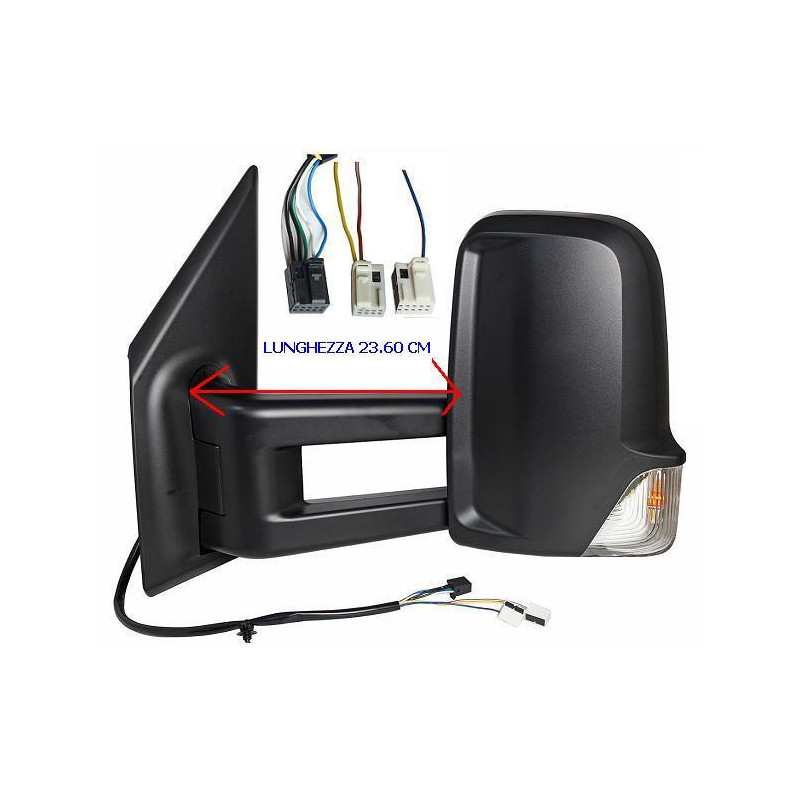 RETROVISORE ELETTRICO SINISTRO BRACCIO LUNGO 23,6 CM NERO 9 PIN 3 CONNETTORI TERMICO CON FANALINO INTEGRATO CON SISTEMA BLIS ME