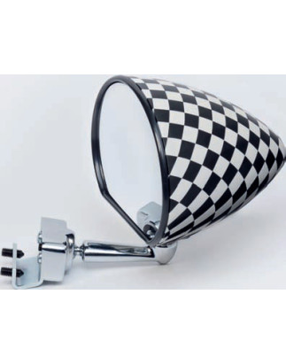 RETROVISORE SCACCHI BIANCO E NERO CON FINITURA OPACA CON ATTACCO A MORSETTO FIAT 500 F  L  R 0365  0975