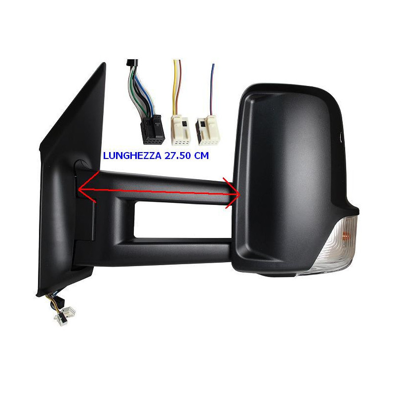 RETROVISORE ELETTRICO DESTRO BRACCIO LUNGO 275 CM NERO 9 PIN 3 CONNETTORI TERMICO CON FANALINO INTEGRATO MERCEDES-BENZ SPRINTER