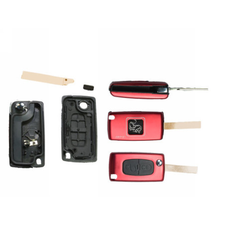 GUSCIO CHIAVE ROSSO 2 TASTI: CON ALLOGGIO BATTERIA ROTONDO CHIP ID46 TASTO APERTURA TASTO CHIUSURA LAMA HU83 CITROEN C3 0110  0