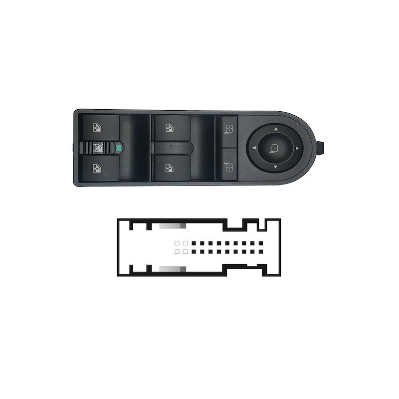 BLOCCO COMANDI ALZACRISTALLIRETROVISORI ANTERIORE PORTA ANTERIORE SINISTRA 18 PIN 4 INTERRUTTORI CON ALZACRISTALLI POSTERIORI E