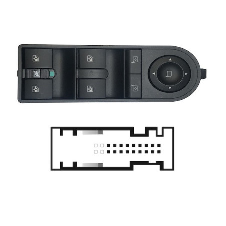 BLOCCO COMANDI ALZACRISTALLIRETROVISORI ANTERIORE PORTA ANTERIORE SINISTRA 18 PIN 4 INTERRUTTORI CON ALZACRISTALLI POSTERIORI E