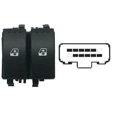 BLOCCO COMANDI ALZACRISTALLI ANTERIORE PORTA ANTERIORE SINISTRA 10 PIN 2 INTERRUTTORI MARRONE CON COMFORT RENAULT LAGUNA 0100  
