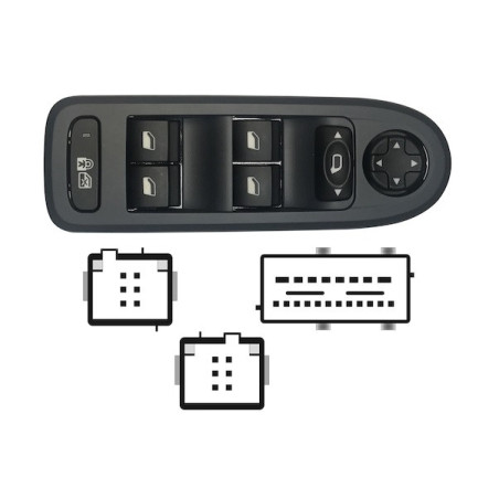 PULSANTIERA ALZACRISTALLI PORTA ANTERIORE SINISTRA 26 PIN 4 INTERRUTTORI COMANDI RETROVISORI PEUGEOT 308 0108  0113