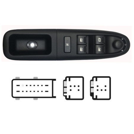 PULSANTIERA ALZACRISTALLI PORTA ANTERIORE SINISTRA 25 PIN 4 INTERRUTTORI CON MOSTRINA CON COMFORT ANTERIORE SINISTRO COMANDI RE