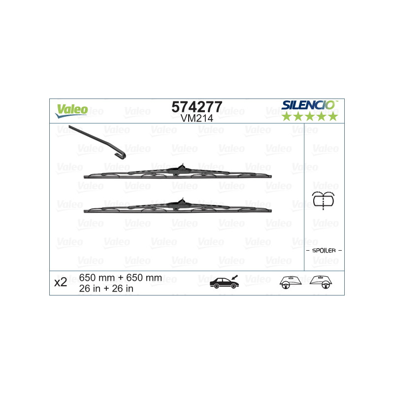 SPAZZOLA TERGI SILENCIO PERFORMANCE ANT DX/SX COPPIA 650mm + 650mm CODICE BREVE: VM214