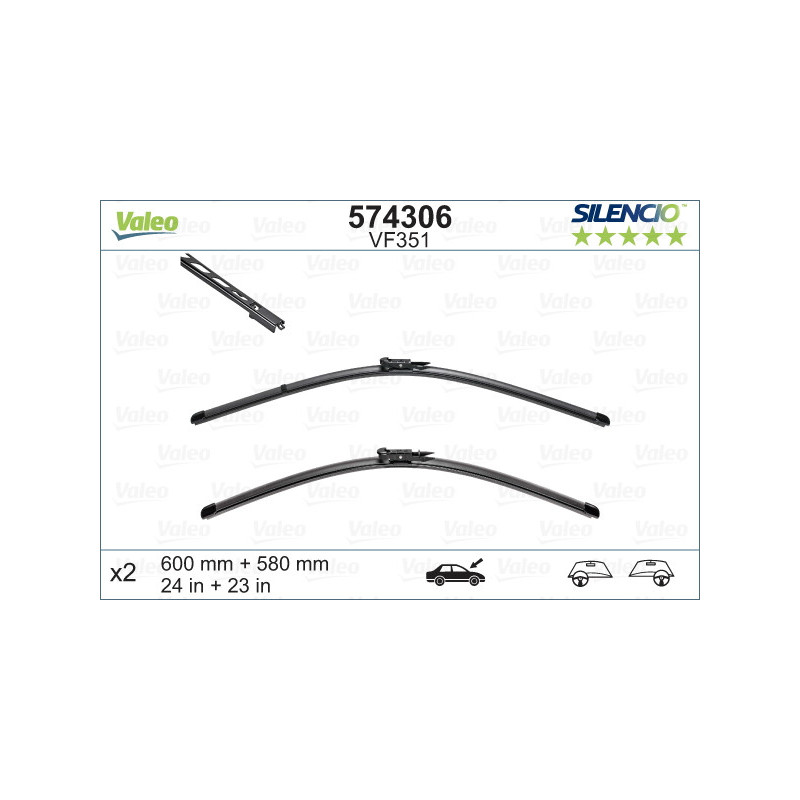 SPAZZOLA TERGI SILENCIO FLAT BLADE ANTERIORE DESTRASINISTRA COPPIA 600mm + 580mm CODICE BREVE: VF351