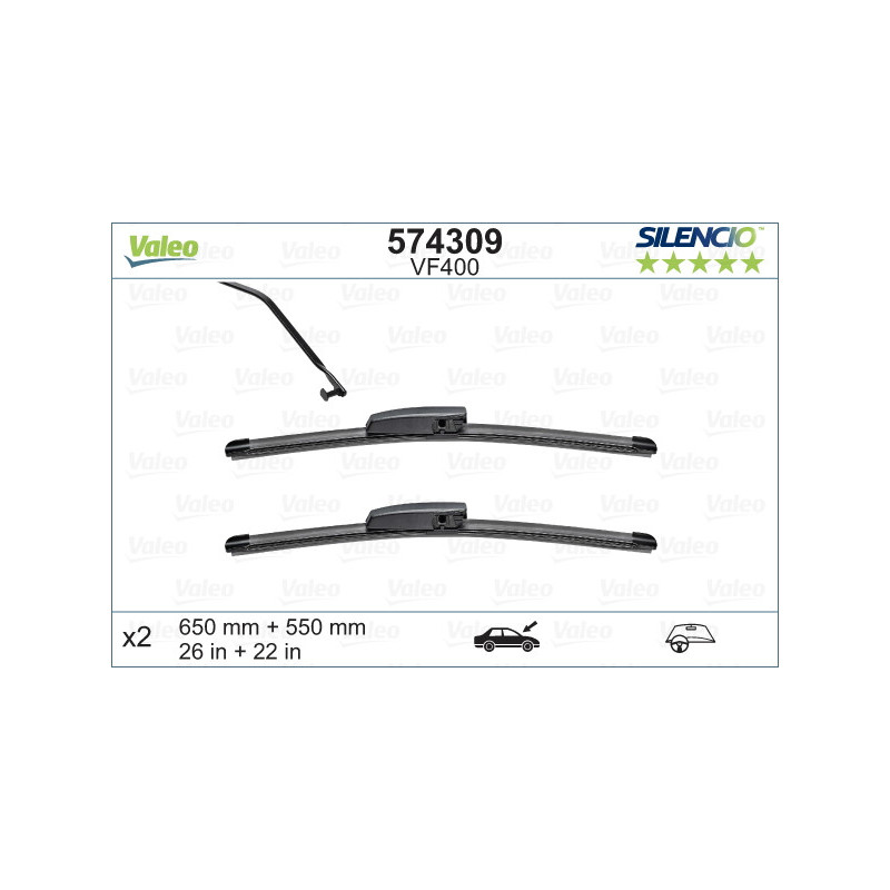 SPAZZOLA TERGI SILENCIO FLAT BLADE ANTERIORE SINISTRA COPPIA 650mm + 550mm CODICE BREVE: VF400