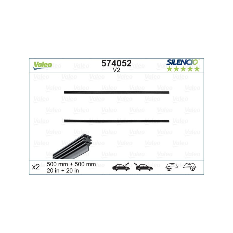 SPAZZOLA TERGI SILENCIO REFILL ANTERIOREPOSTERIORE DESTRASINISTRA COPPIA 500mm + 500mm CODICE BREVE: V2