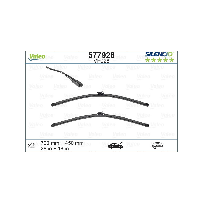 SPAZZOLA TERGI SILENCIO FLAT BLADE ANTERIORE SINISTRA COPPIA 700mm + 450mm CODICE BREVE: VF928