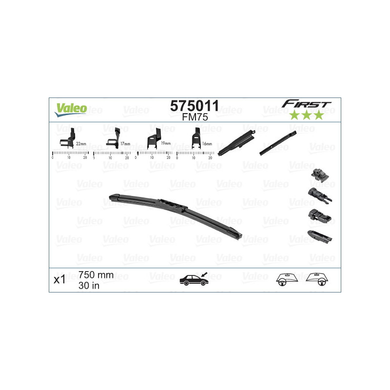 SPAZZOLA TERGI FIRST FLAT BLADE ANTERIORE DESTRASINISTRA SINGOLA 750mm CODICE BREVE: FM75