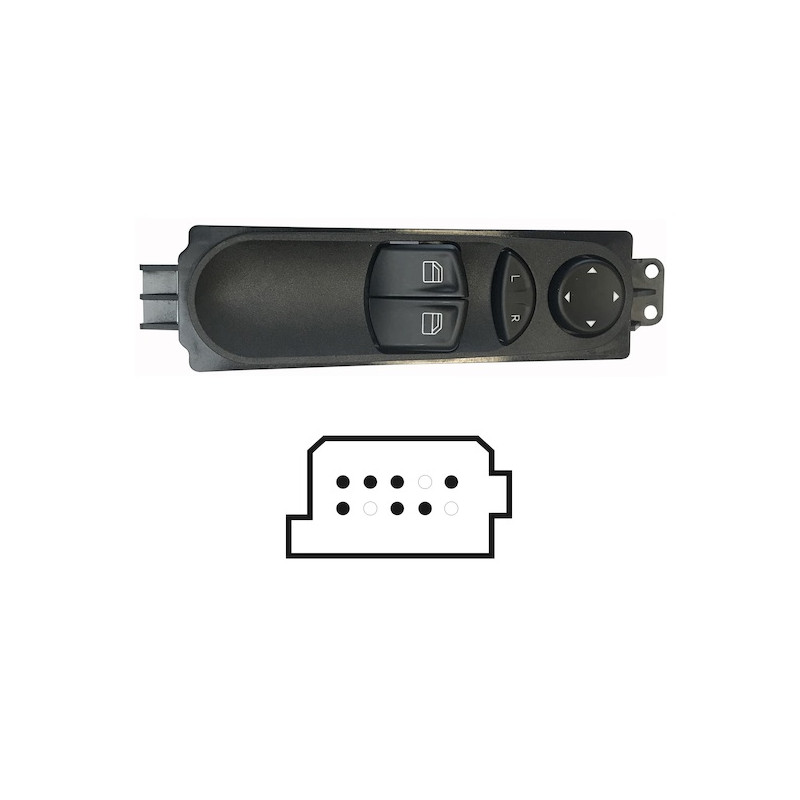 PULSANTIERA ALZACRISTALLI PORTA ANTERIORE SINISTRA 7 PIN 2 INTERRUTTORI COMANDI RETROVISORI MERCEDES-BENZ VITO W639 & VIANO 010