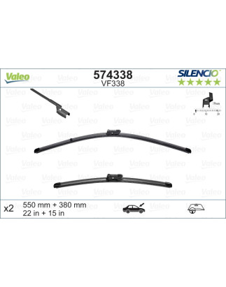 SPAZZOLA TERGI SILENCIO FLAT BLADE ANTERIORE SINISTRA COPPIA 550mm + 380mm CODICE BREVE: VF338