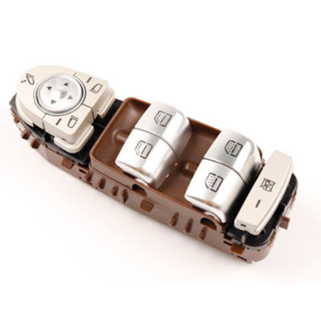 BLOCCO COMANDI ALZACRISTALLIRETROVISORI PORTA ANTERIORE SINISTRA 3 PIN 4 INTERRUTTORI BASE MARRONELUCE BIANCA CON RETROVISORI R