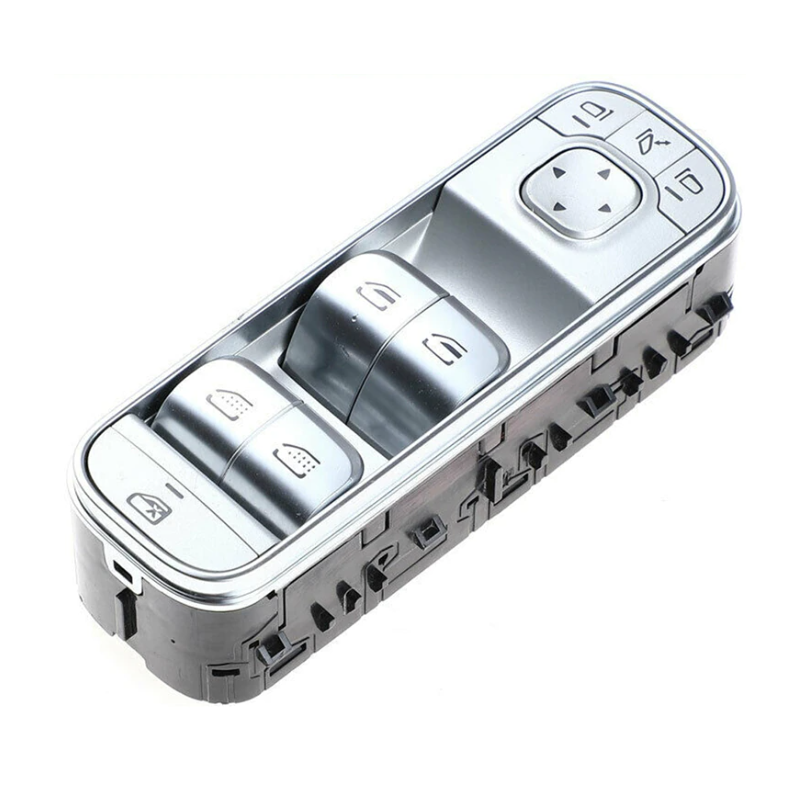 BLOCCO COMANDI ALZACRISTALLIRETROVISORI PORTA ANTERIORE SINISTRA 3 PIN 4 INTERRUTTORI ARGENTO FUNZIONE TENDINE PARASOLE CON CRO