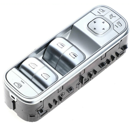 BLOCCO COMANDI ALZACRISTALLIRETROVISORI PORTA ANTERIORE SINISTRA 3 PIN 4 INTERRUTTORI ARGENTO FUNZIONE TENDINE PARASOLE CON CRO