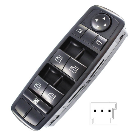 PULSANTIERA ALZACRISTALLI PORTA ANTERIORE SINISTRA 3 PIN 4 INTERRUTTORI NERO COMANDI RETROVISORI MERCEDES-BENZ GL X164 0106  01