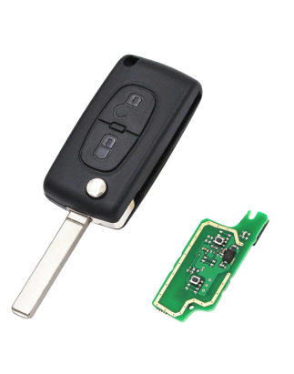 GUSCIO CHIAVE COMPLETO 2 TASTI: CON LAMA VA2 CON CHIP ID46 CE0536 TIPO FREQUENZA: 433MHZ TASTO APERTURA TASTO CHIUSURA PEUGEOT 