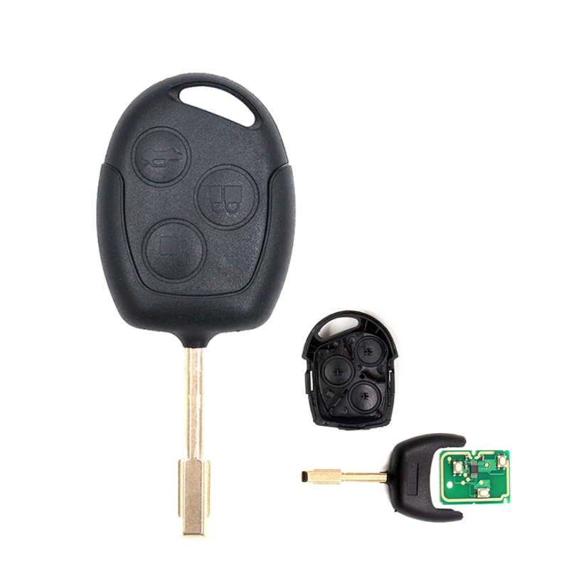 GUSCIO CHIAVE COMPLETO CON LAMA FO21 CON CHIP 4D60 TIPO FREQUENZA: 433MHZ TASTO APERTURA TASTO CHIUSURA TASTO PORTELLONE FORD M