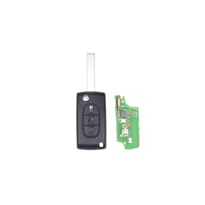 GUSCIO CHIAVE COMPLETO CON CHIP ID46 T14 TIPO FREQUENZA: 433MHZ TASTO APERTURA TASTO CHIUSURA TASTO LUCI PEUGEOT 407 0104  0110