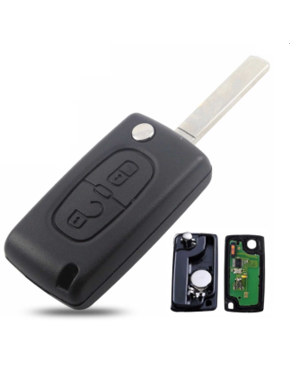 GUSCIO CHIAVE COMPLETO CON LAMA VA2 CON CHIP ID46 T14 TIPO FREQUENZA: 433MHZ TASTO APERTURA TASTO CHIUSURA PEUGEOT 307 0101  01