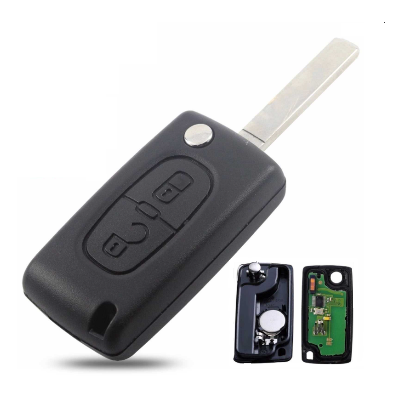 GUSCIO CHIAVE COMPLETO CON LAMA VA2 CON CHIP ID46 T14 TIPO FREQUENZA: 433MHZ TASTO APERTURA TASTO CHIUSURA PEUGEOT 307 0101  01