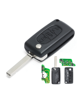 GUSCIO CHIAVE COMPLETO CON CHIP ID46 CE0523 TIPO FREQUENZA: 433MHZ TASTO APERTURA TASTO CHIUSURA TASTO PORTELLONE PEUGEOT 307 0