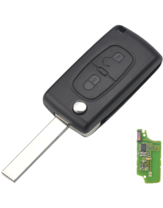GUSCIO CHIAVE COMPLETO 2 TASTI: CON LAMA HU83 CON CHIP ID46 CE0536 TIPO FREQUENZA: 433MHZ TASTO APERTURA TASTO CHIUSURA PEUGEOT