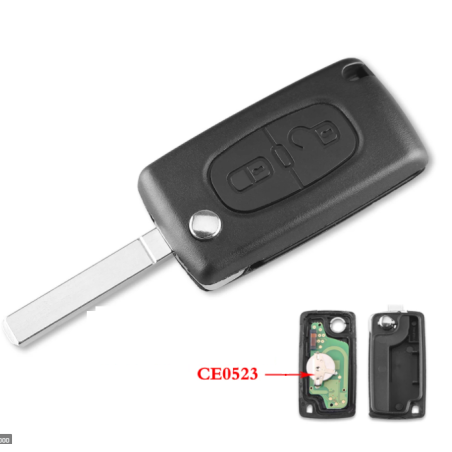 GUSCIO CHIAVE COMPLETO CON CHIP ID46 CE0523 TIPO FREQUENZA: 433MHZ TASTO APERTURA TASTO CHIUSURA PEUGEOT 307 0101  0105