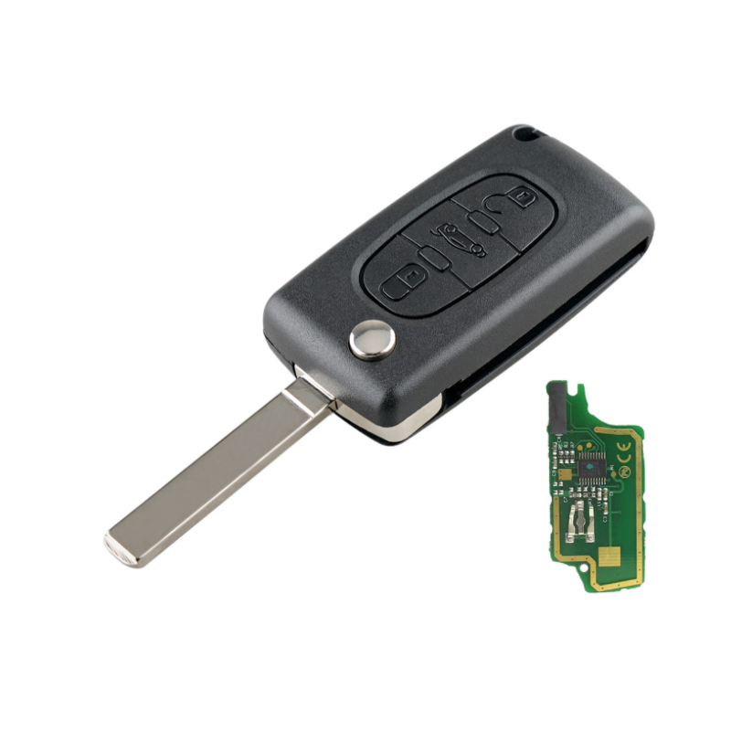 GUSCIO CHIAVE COMPLETO 3 TASTI: CON LAMA VA2 CON CHIP ID46 CE0523 TIPO FREQUENZA: 433MHZ TASTO APERTURA TASTO CHIUSURA TASTO PO