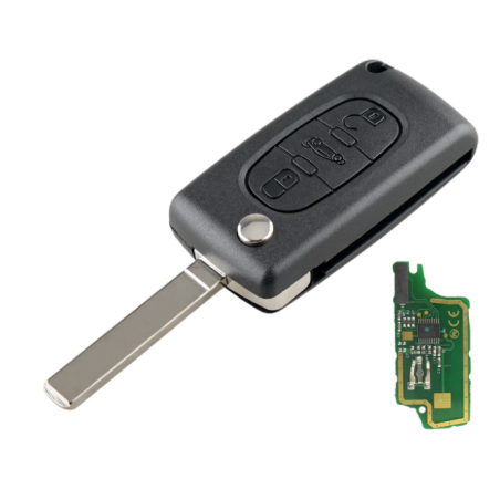 GUSCIO CHIAVE COMPLETO 3 TASTI: CON LAMA VA2 CON CHIP ID46 CE0523 TIPO FREQUENZA: 433MHZ TASTO APERTURA TASTO CHIUSURA TASTO PO