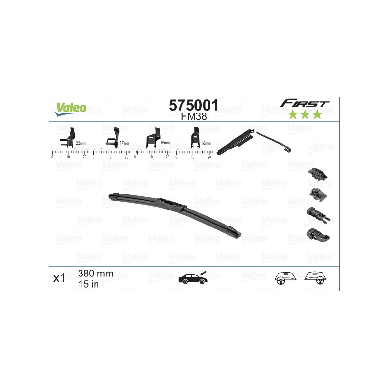 SPAZZOLA TERGI FIRST FLAT BLADE ANTERIORE DESTRASINISTRA SINGOLA 380mm CODICE BREVE: FM38